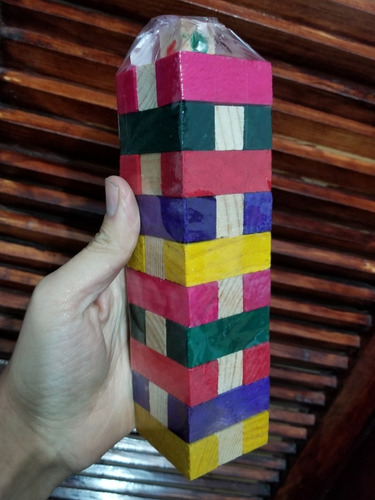 Juego Torre Bloques Colores Con Dado 100% Artesanal Madera
