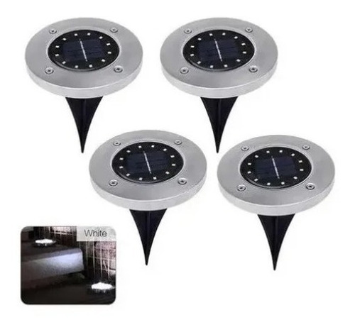 Luminária Solar Spot Jardim 8 Leds Espeto Grama Kit 8 Uni Cúpula Preto Estrutura Preto