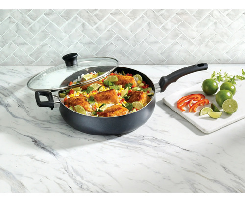 Sarten Hondo Con Tapa Tfal 30cm Anti-adherente Gigante 5qt. Color Negro