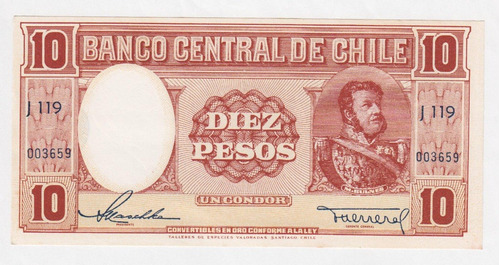 Billete Chile $10 Maschke Herrera Talleres Especies (c85)