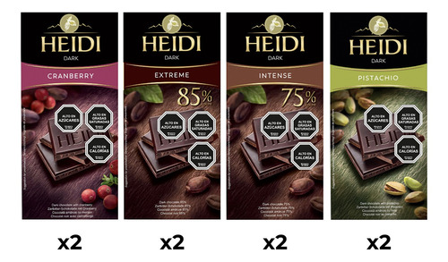 Pack 8 Tabletas Chocolate Heidi Dark Surtidas 80g 