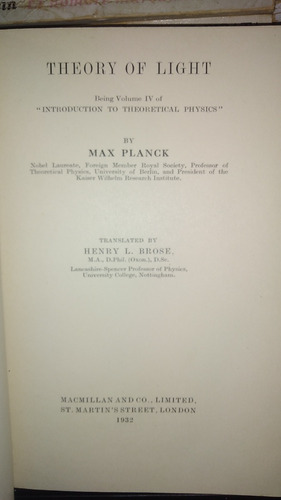 Theory Of Light - Max Planck - Ed Macmillan