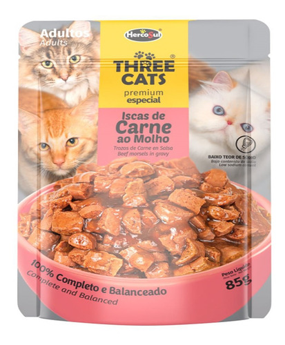 Imagen 1 de 4 de Sachet Three Cats Salmon 85 Gr.