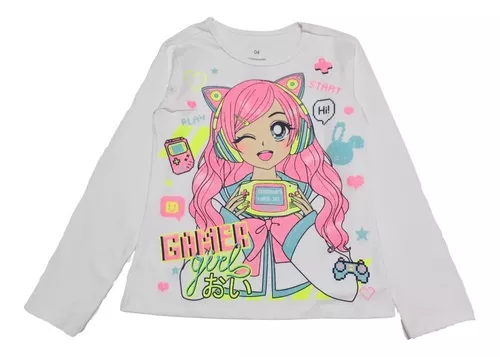 Blusa Infantil Menina Minnie Anime Fofo Manga Longa Disney