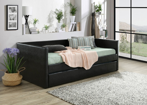 Imagen 10 de 10 de Cama Abatible, Hermosa Cama Canguro Tacto Piel Negro, Daybed
