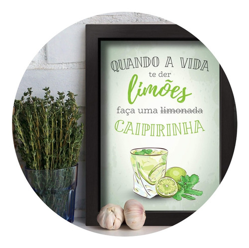 Quadro Cozinha E Bar Frase Caipirinha 33x43cm Moldura Preta