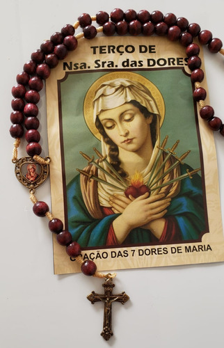 Imagem 1 de 5 de Terço Nossa Senhora Das Dores Madeira 40 Cm Com Oração