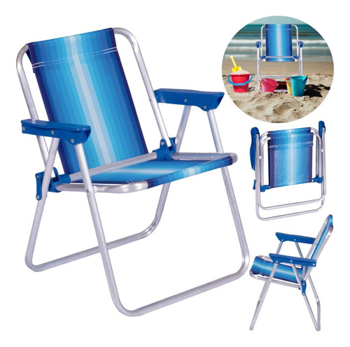 Cadeira De Praia Infantil Mor Alta Dobravel Em Aluminio Azul