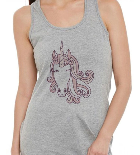 Musculosa Unicornio Cara De Frente Ojos Cerrados