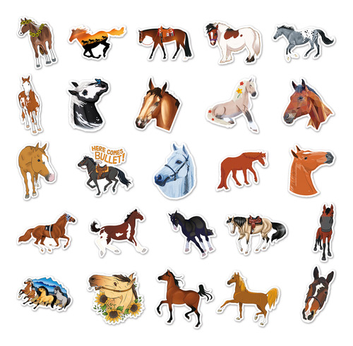 Caballos Animales Cabalgar Cute 50 Calcomanías Pvc Vs Agua