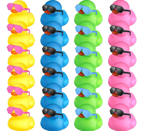 ~? 24 Pcs Mini Patos De Goma Con Gafas De Sol, Patos De Goma