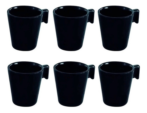 Imagem 1 de 8 de Conjunto Jogo 6 Mini Canecas Café Xícaras Cerâmica Black