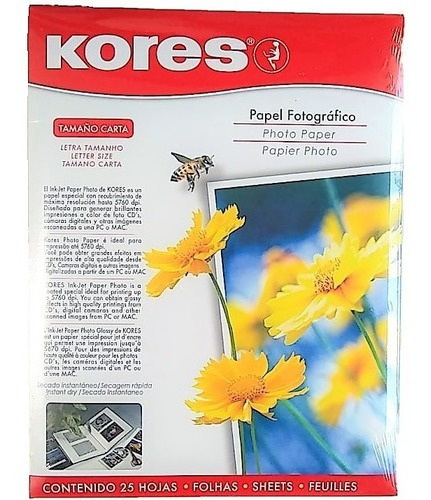 Papel Fotográfico Tamaño Carta C/25 Hojas Kores 735010 /vc