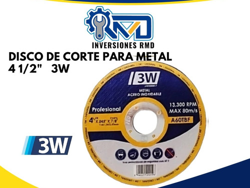 Disco De Corte Para Metal 4 1/2 X 0,45 X 7/8  3w