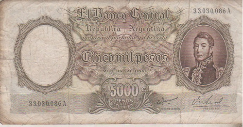 Billete Argentina Moneda Nacional $ 5000 - Año 1967 - B 2181