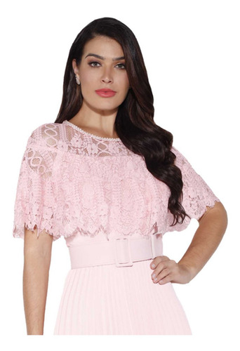Vestido Fascinius Longo Feminino Bordado Plissado Evangélico