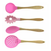 Comprar Utensílios De Cozinha Kit Talheres Silicone Cabo Madeira 4pç