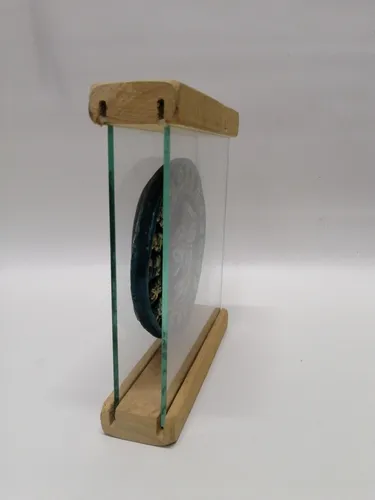 Escultura Calendario Maya En Piedra Cristal Y Madera De Mesa (Usado)