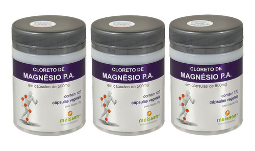 Kit 3x Cloreto De Magnésio P.a. -120 Cápsulas De 500 Mg