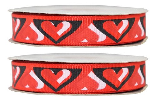 Imagen 1 de 3 de Listón Estampado De Corazones, 2 Piezas,san Valentín,bdc3