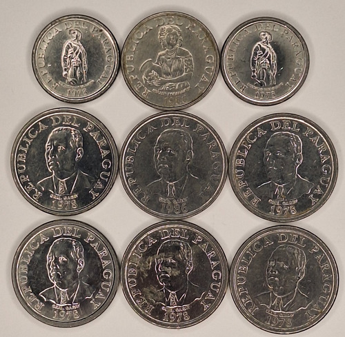 Paraguai 9 Moedas Décadas 1970 / 1980 Brilhantes (Usado)
