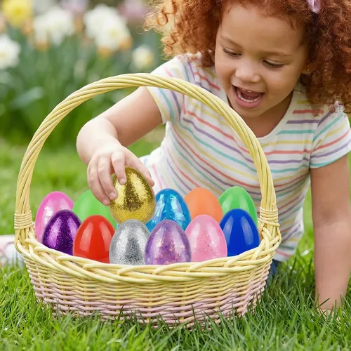 24 Huevos De Pascua De Plástico Para Buscar – 4 X 5,7 Cm – Diseños De Conejo Y Pollito – Ideales Para Cestas, Premios Y Regalos De Fiesta