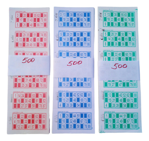 Cartones De Bingo Descartable X 1008 Unidades 3 Colores