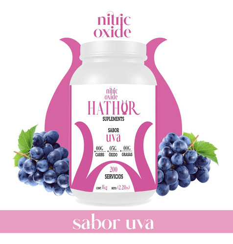 Óxido Nítrico Pre Entreno Hathor 1kg 200 Servicios Sabores Uva