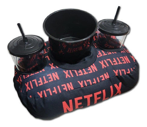 Kit Almofada Porta Pipoca Balde Copos Duplo Netflix