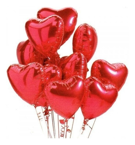 10 Balão Metalizado Coração Vermelho 45cm Decoração Casament