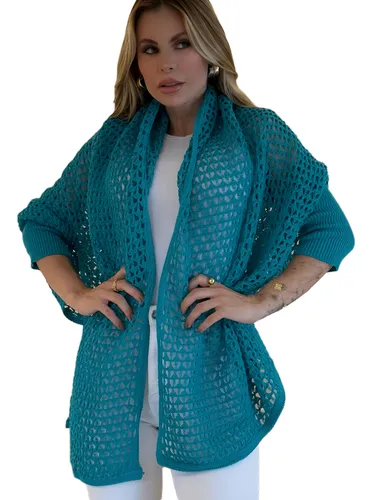 Cardigan Crochê Tricot Colete Rendado Regata