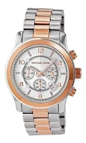 Relogio Michael Kors Mk8176 Bradshaw Prata E Rose Xl Cor da correia Prata/Rosé