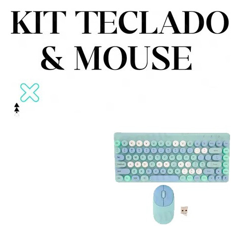Teclado Y Mouse Pc Inalámbrico Tablet Celeste/azul Celeste Azul