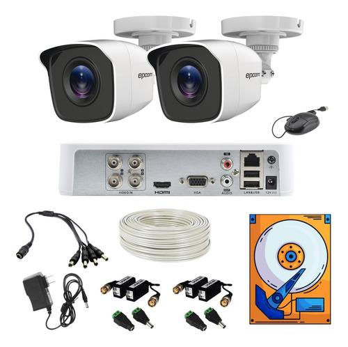 Kit Video Vigilancia Epcom 2 1080 Metal 50mts Utp / 500gb