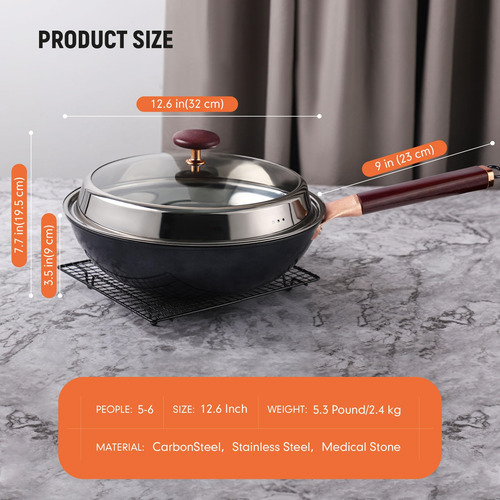 Wok Y Sartén Antiadherente Con Tapa De Vapor Grande Profundo