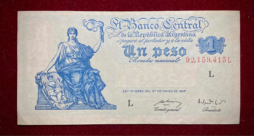 Billete 1 Peso Progreso 1949 Bottero 1837 Serie L