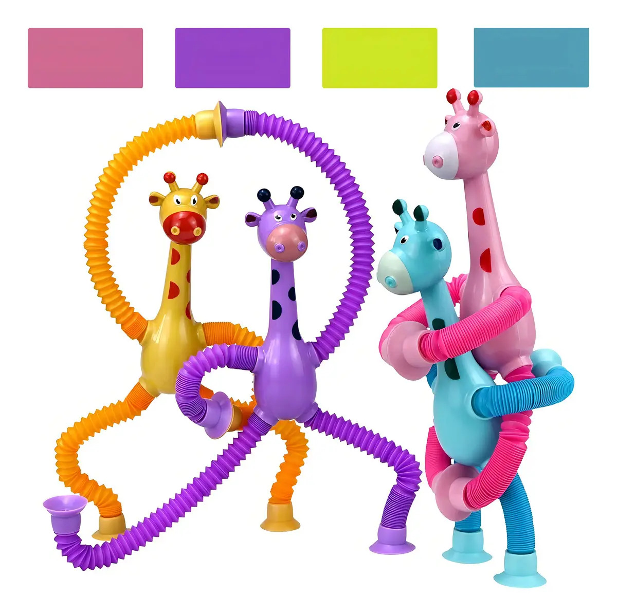 Brinquedo Sensorial Girafa Melman com Luz e Ventosa Kit 4 Unidades Plástico BPA Free