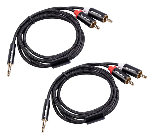 Smithok 2 Paquete 3.5 Mm A Cable Rca, Chapado En Oro, Nylon