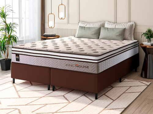Cama Box C/ Molas Ensacadas Liverpool Bege Queen 158x198x73