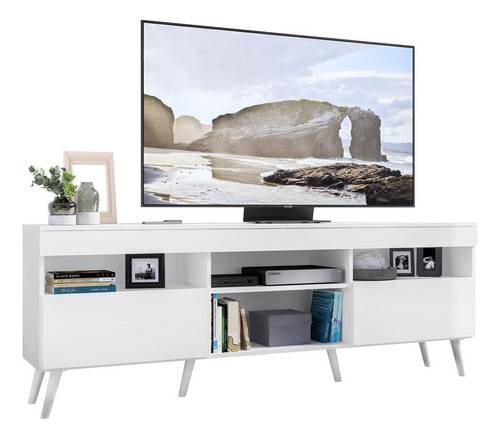 Rack Tv 65  Retrô 2 Portas Paris Multimóveis V3327 Cor Branco