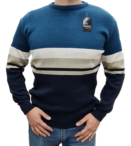 Sweater Hombre Combinado Cuello Redondo Abrigado Premium