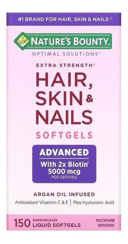 Suplemento en cápsulas Nature's Bounty Optimal Solutions Extra Strength Hair, Skin & Nails vitamina c en frasco 150 un