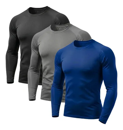 Kit 3 Camisa Segunda Pele Masculina Manga Longa Proteção UV