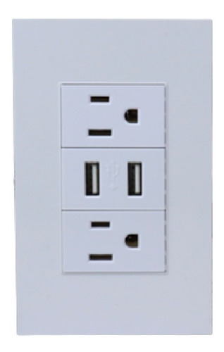 Contacto Placa De Pared 2 Enchufes Blanco 2 Entradas Usb