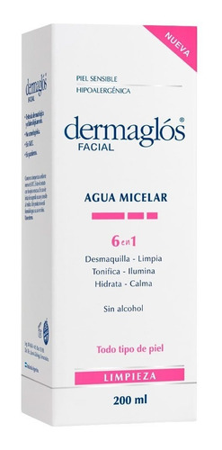 Dermaglos Facial Agua Miceral 6 En 1 Limpieza X 200ml