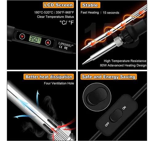 Kit De Cautín Lcd De 80w Temperatura Ajustable 180-520 °c He