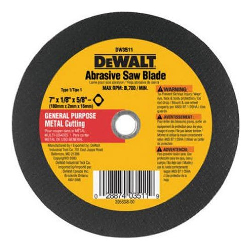 Dewalt Dw3511 7-inch X 1/8-inch Abrasivo De Metal Blade