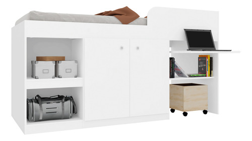 Cama Individual Escritorio Cajones Litera Base Kingshouse Color Blanco