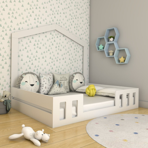 Timber Montessori Play cama casal infantil com casinha