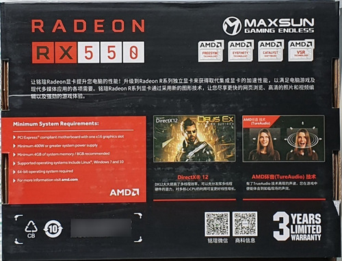 Imagem 10 de 10 de Placa De Vídeo Maxsun Radeon Rx550 4gb Gddr5 128bits !!!